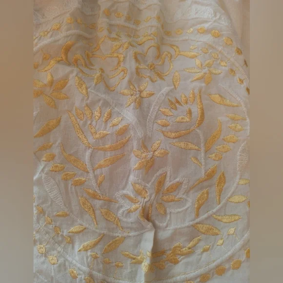 Rhea Handmade Cotton Silk Floral Embroidered White Festival Boho Midi Dress  XL - Picture 10 of 13